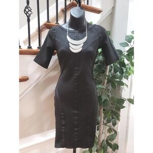 WOW Couture Womens Black Polyester Round Neck Short Sleeve Knee Length Dress L